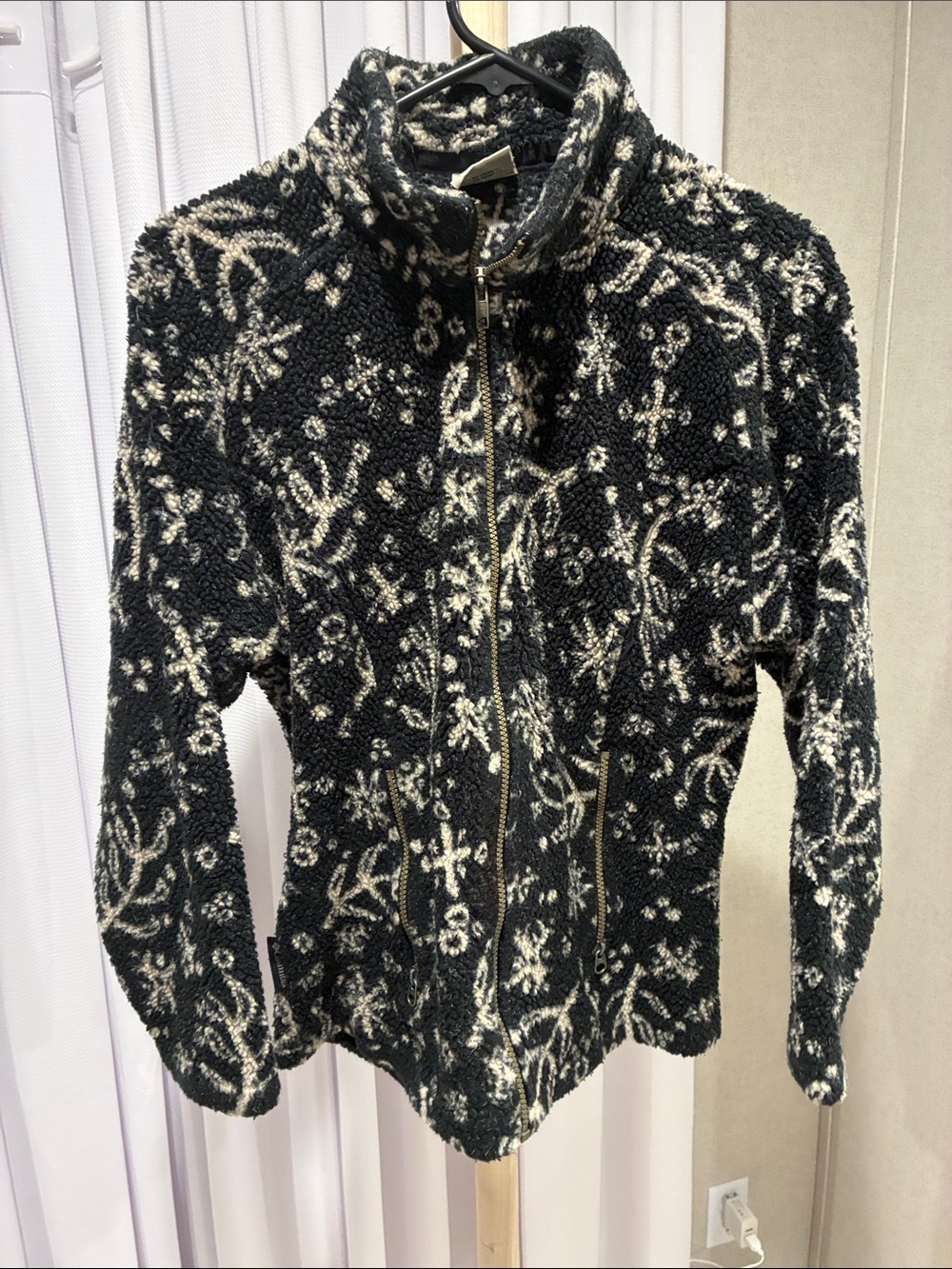 Plush Black & Cream Floral-Print Teddy Jacket